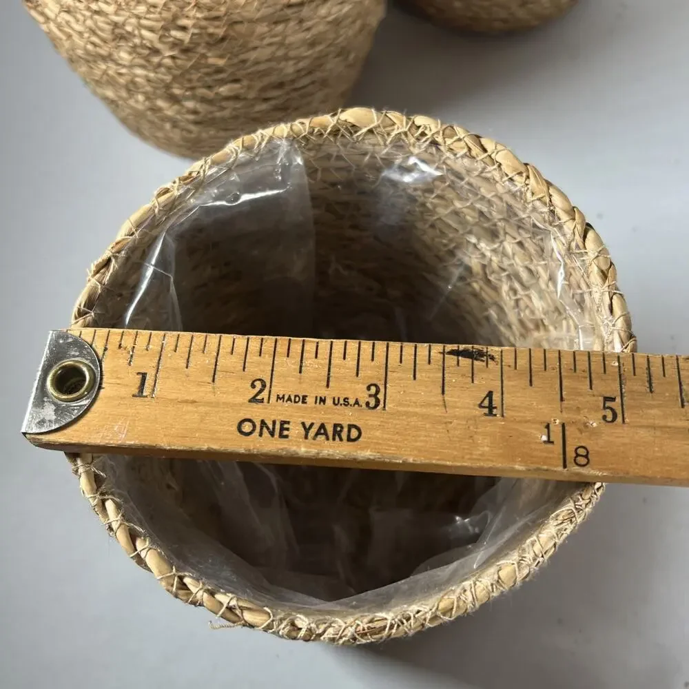 Set of 3 Rope Jute Wicker Grass Plastic Lined Plant Baskets Holders 5-5.75” Pots